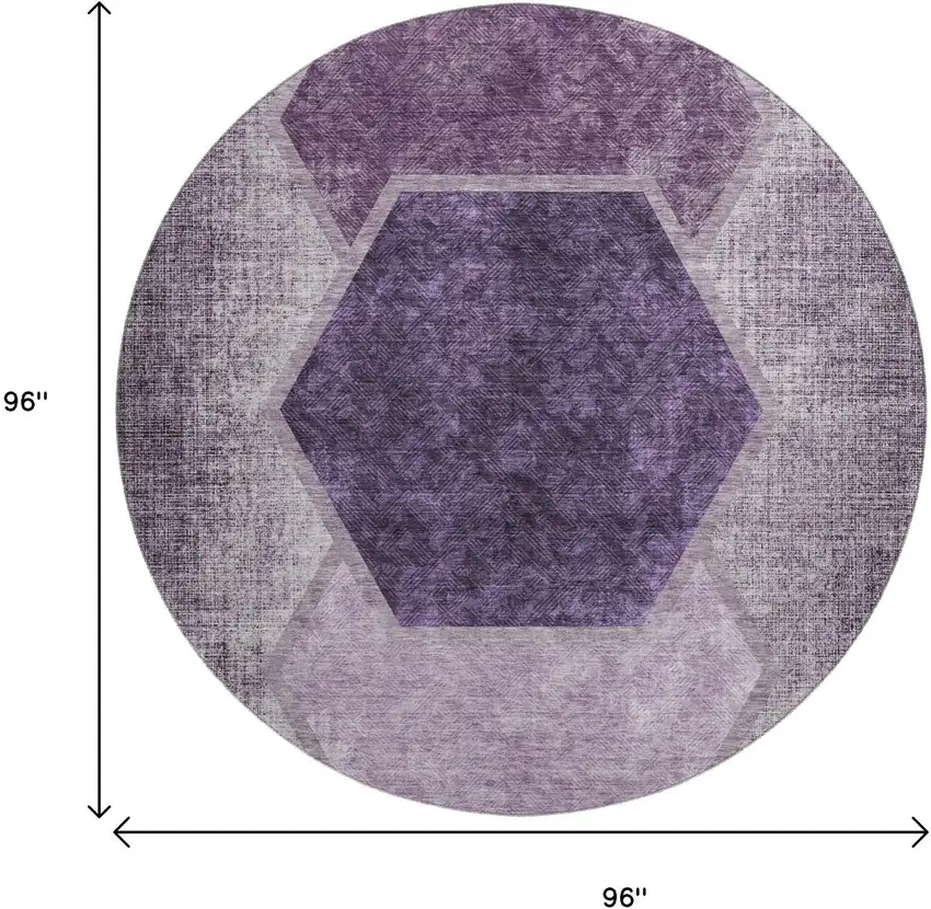 8' Eggplant And Ivory Geometric Washable Round Rug With UV Protection Photo 9