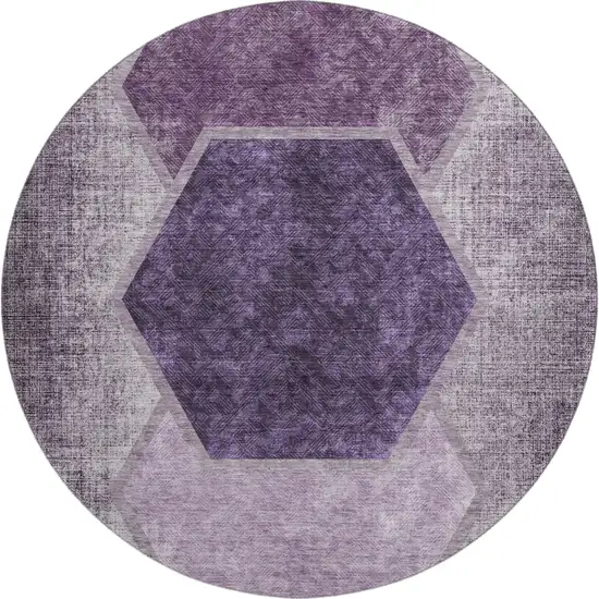 8' Eggplant And Ivory Geometric Washable Round Rug With UV Protection Photo 1