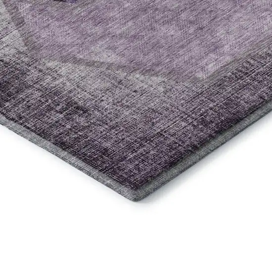 8' Eggplant And Ivory Geometric Washable Round Rug With UV Protection Photo 6