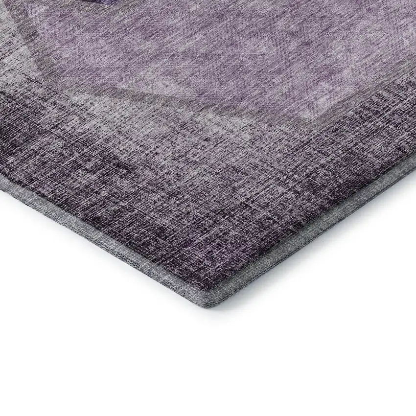 8' Eggplant And Ivory Geometric Washable Round Rug With UV Protection Photo 6