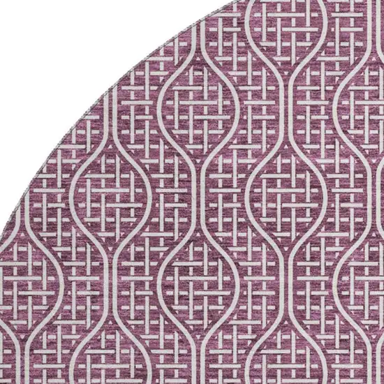 8' Eggplant And Ivory Geometric Washable Round Rug With UV Protection Photo 2