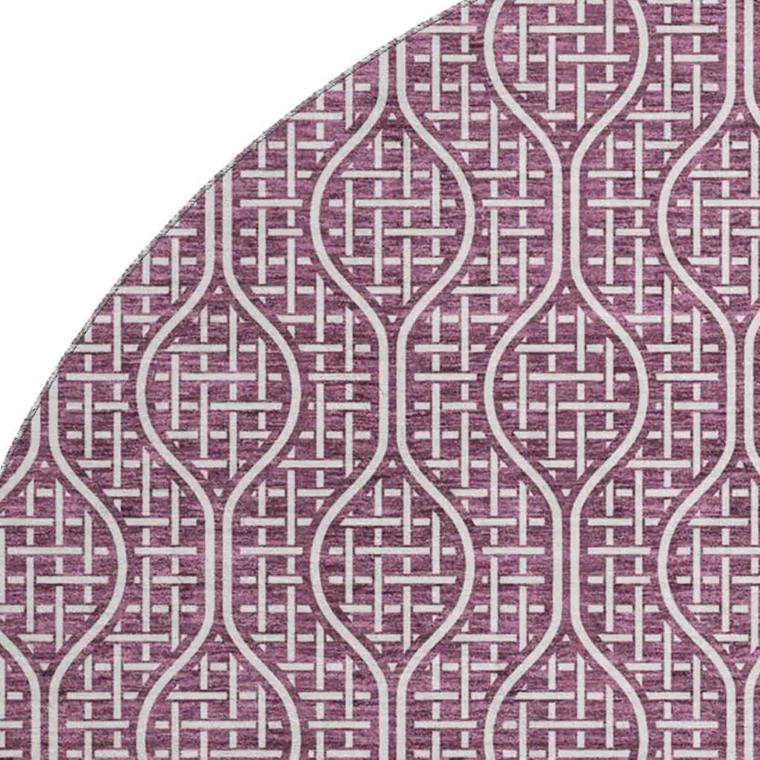 8' Eggplant And Ivory Geometric Washable Round Rug With UV Protection Photo 2