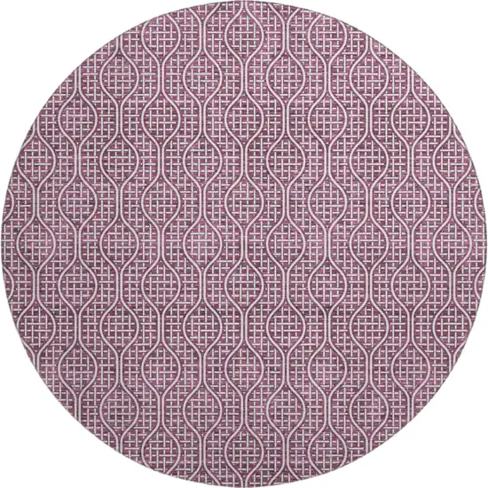 8' Eggplant And Ivory Geometric Washable Round Rug With UV Protection Photo 1
