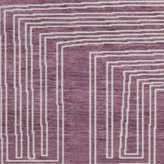 8' Eggplant And Ivory Geometric Washable Round Rug With UV Protection Photo 2