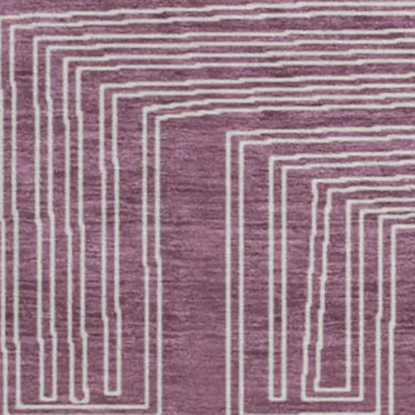 8' Eggplant And Ivory Geometric Washable Round Rug With UV Protection Photo 2