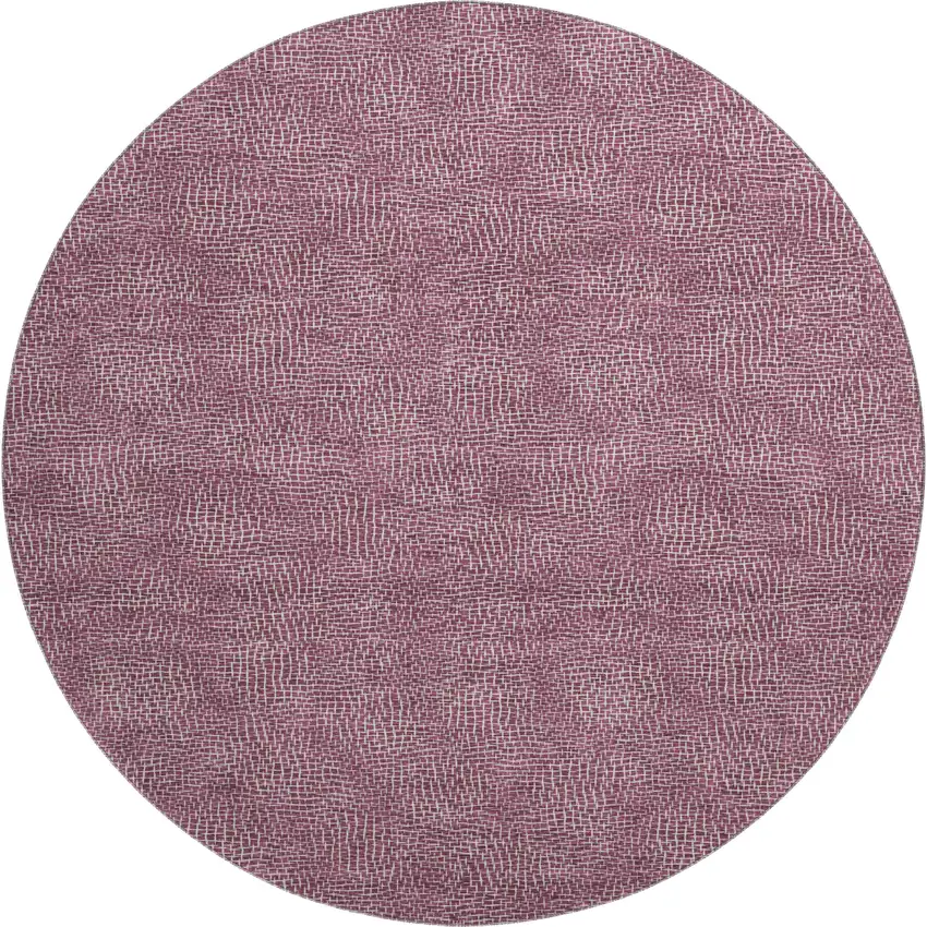 8' Eggplant And Ivory Geometric Washable Round Rug With UV Protection Photo 1