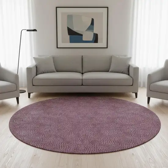 8' Eggplant And Ivory Geometric Washable Round Rug With UV Protection Photo 2