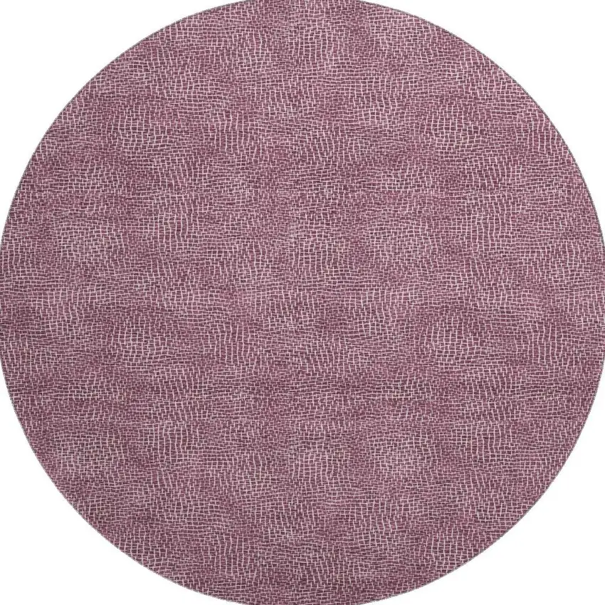 8' Eggplant And Ivory Geometric Washable Round Rug With UV Protection Photo 2