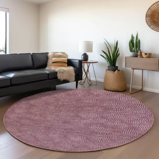 8' Eggplant And Ivory Geometric Washable Round Rug With UV Protection Photo 3