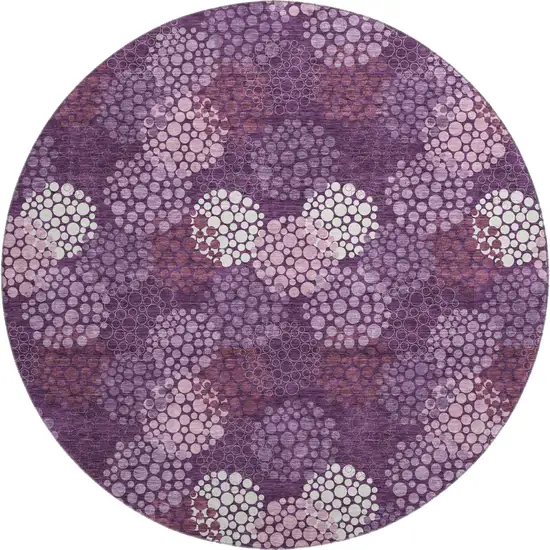 8' Eggplant And Ivory Polka Dot Washable Round Rug With UV Protection Photo 1
