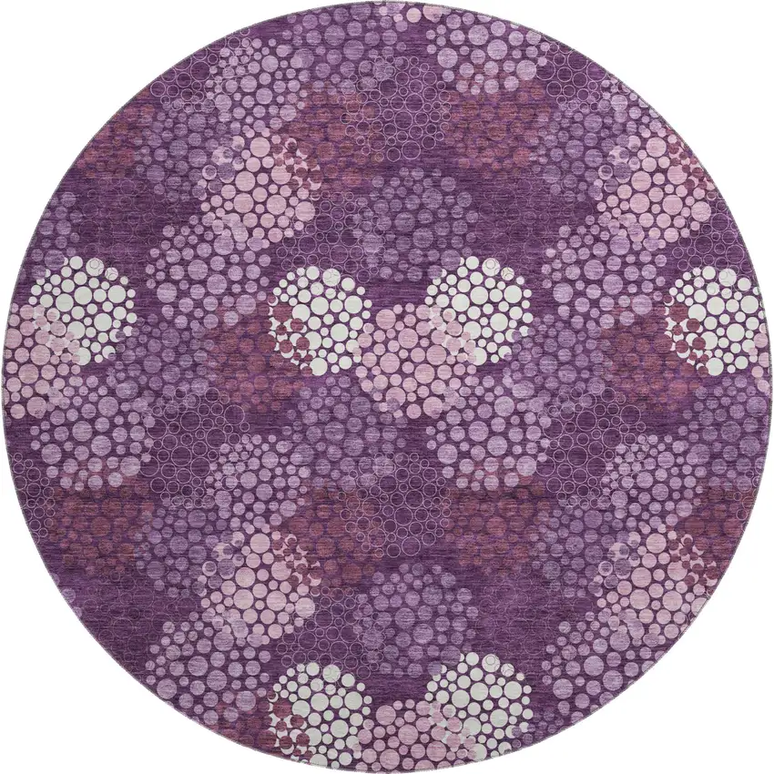 8' Eggplant And Ivory Polka Dot Washable Round Rug With UV Protection Photo 1