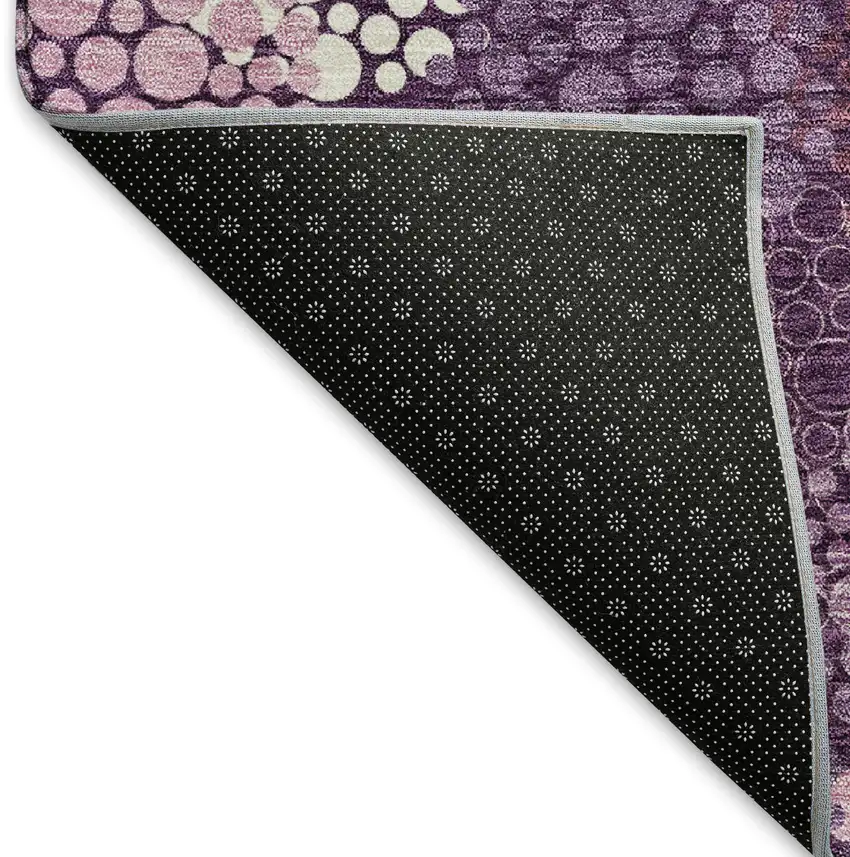 8' Eggplant And Ivory Polka Dot Washable Round Rug With UV Protection Photo 6