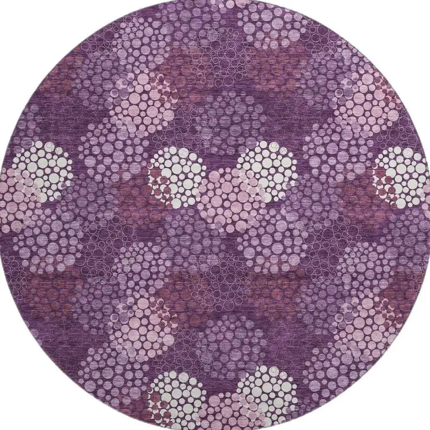 8' Eggplant And Ivory Polka Dot Washable Round Rug With UV Protection Photo 3