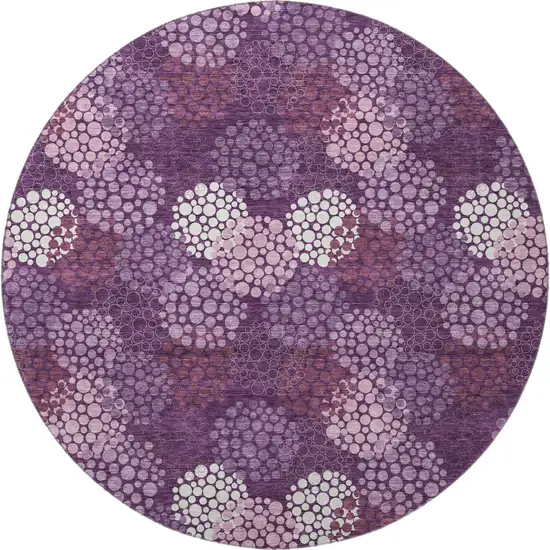8' Eggplant And Ivory Polka Dot Washable Round Rug With UV Protection Photo 4