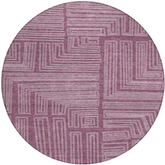 8' Eggplant And Ivory Round Geometric Washable Indoor Outdoor Area Rug Photo 2