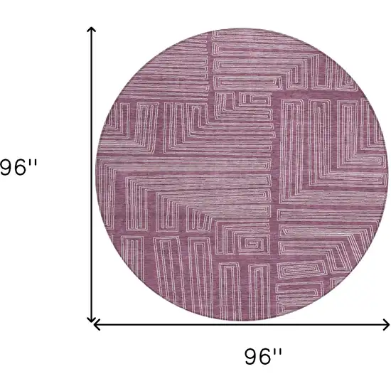 8' Eggplant And Ivory Round Geometric Washable Indoor Outdoor Area Rug Photo 9