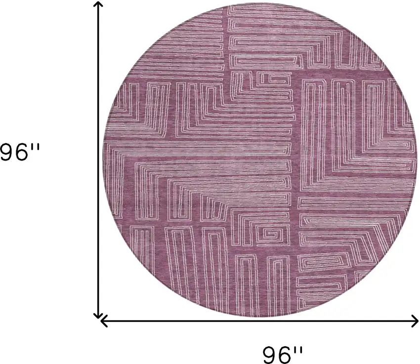 8' Eggplant And Ivory Round Geometric Washable Indoor Outdoor Area Rug Photo 9