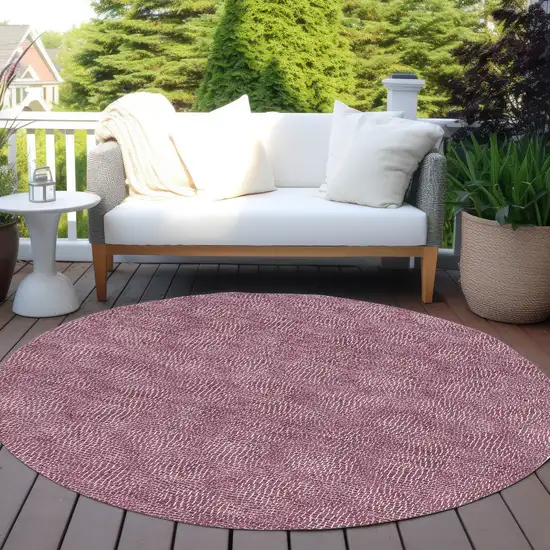 8' Eggplant And Ivory Round Geometric Washable Indoor Outdoor Area Rug Photo 6