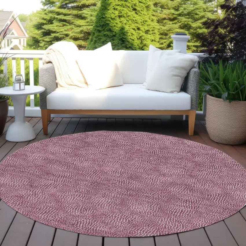 8' Eggplant And Ivory Round Geometric Washable Indoor Outdoor Area Rug Photo 6