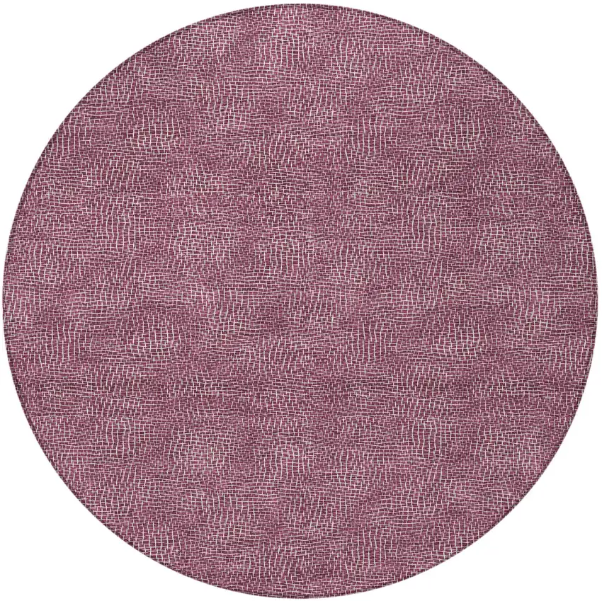 8' Eggplant And Ivory Round Geometric Washable Indoor Outdoor Area Rug Photo 5