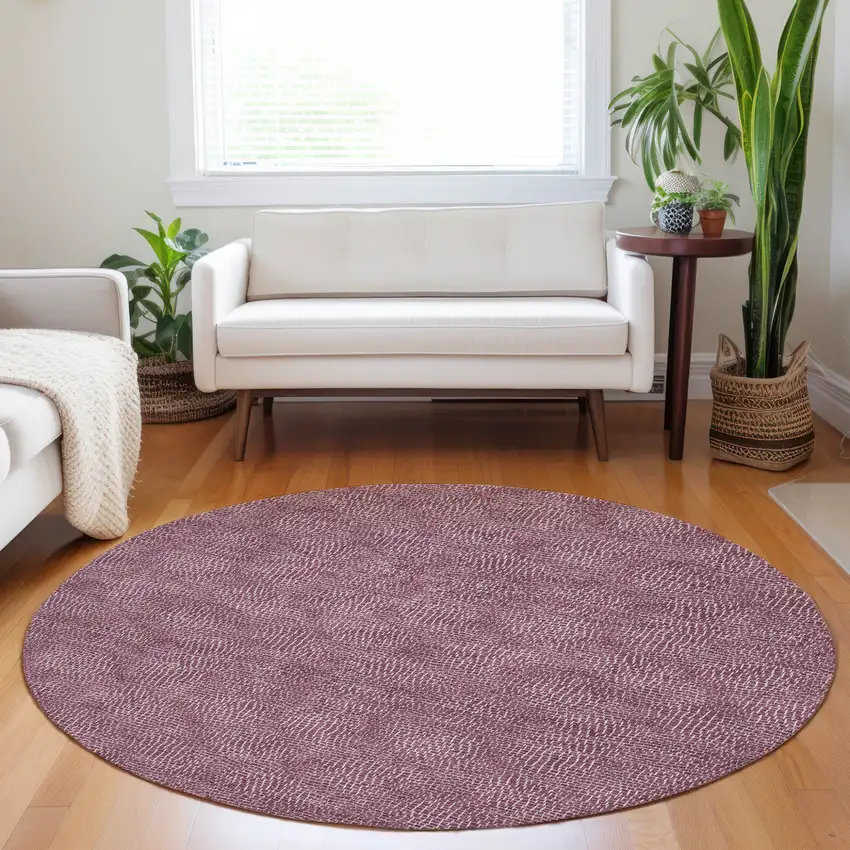 8' Eggplant And Ivory Round Geometric Washable Indoor Outdoor Area Rug Photo 7