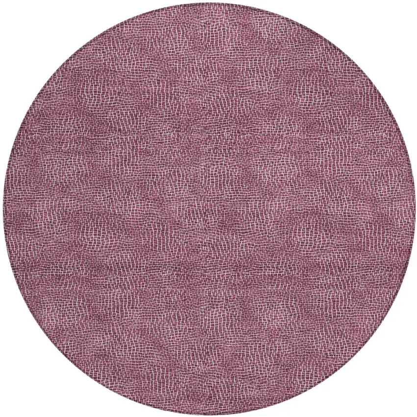8' Eggplant And Ivory Round Geometric Washable Indoor Outdoor Area Rug Photo 2