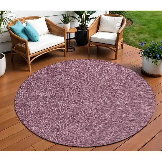 8' Eggplant And Ivory Round Geometric Washable Indoor Outdoor Area Rug Photo 1