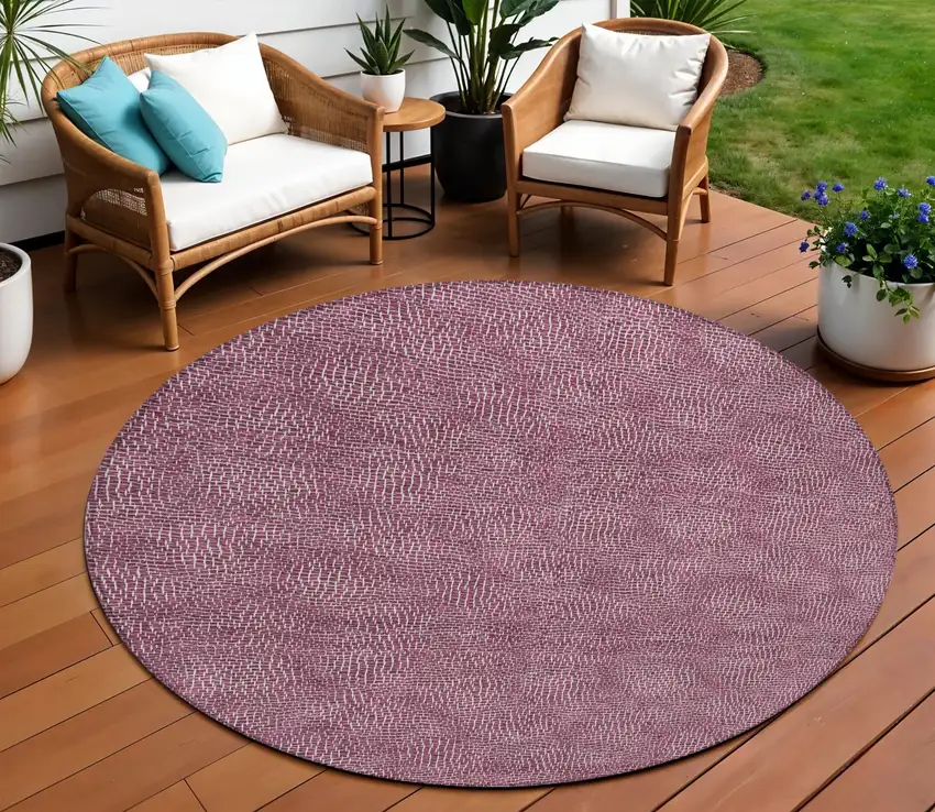 8' Eggplant And Ivory Round Geometric Washable Indoor Outdoor Area Rug Photo 1