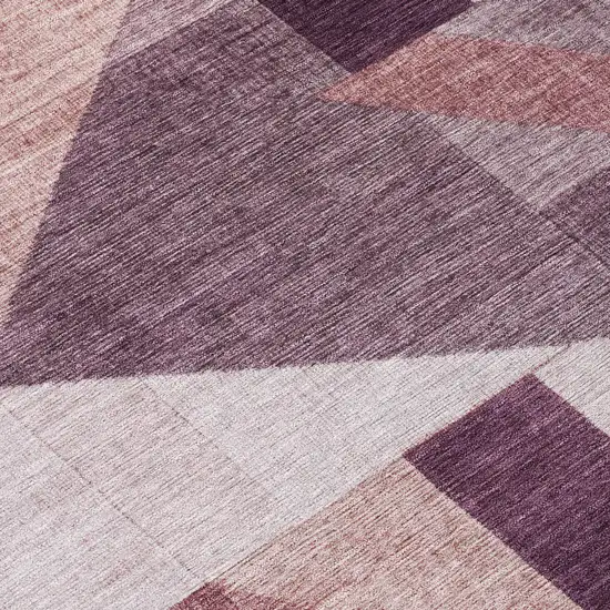 8' Eggplant And Ivory Round Geometric Washable Indoor Outdoor Area Rug Photo 9