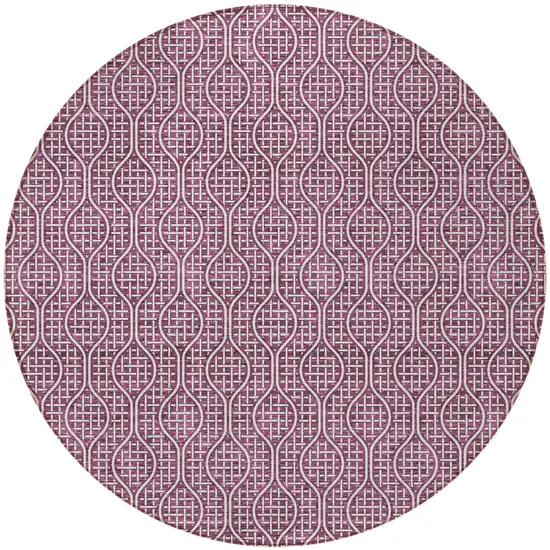 8' Eggplant And Ivory Round Geometric Washable Indoor Outdoor Area Rug Photo 6