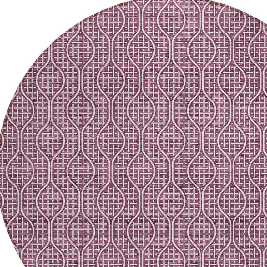 8' Eggplant And Ivory Round Geometric Washable Indoor Outdoor Area Rug Photo 5