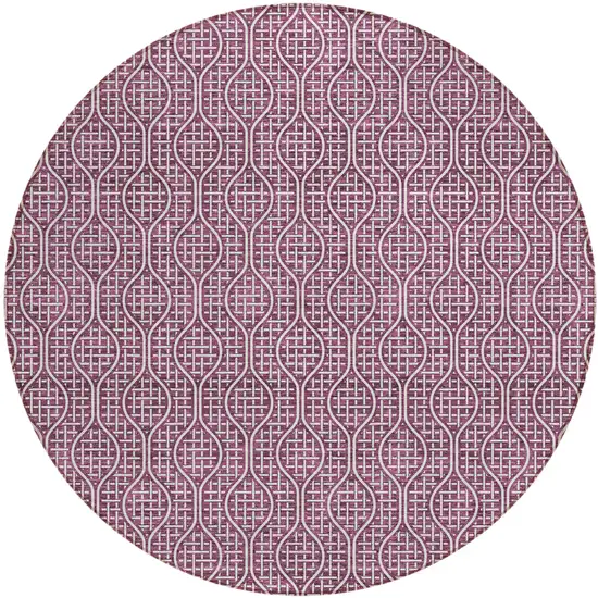 8' Eggplant And Ivory Round Geometric Washable Indoor Outdoor Area Rug Photo 2