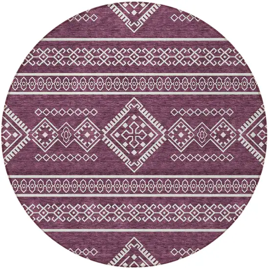 8' Eggplant And Ivory Round Southwestern Washable Indoor Outdoor Area Rug Photo 6