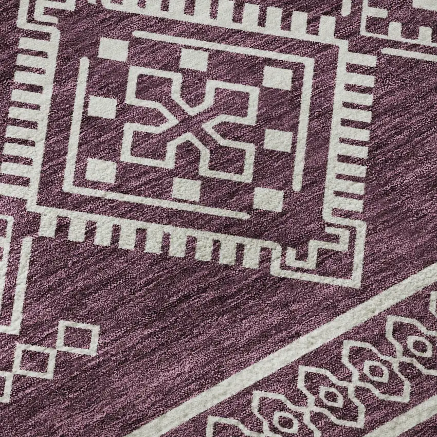 8' Eggplant And Ivory Southwestern Washable Round Rug With UV Protection Photo 9