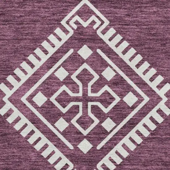 8' Eggplant And Ivory Southwestern Washable Round Rug With UV Protection Photo 4