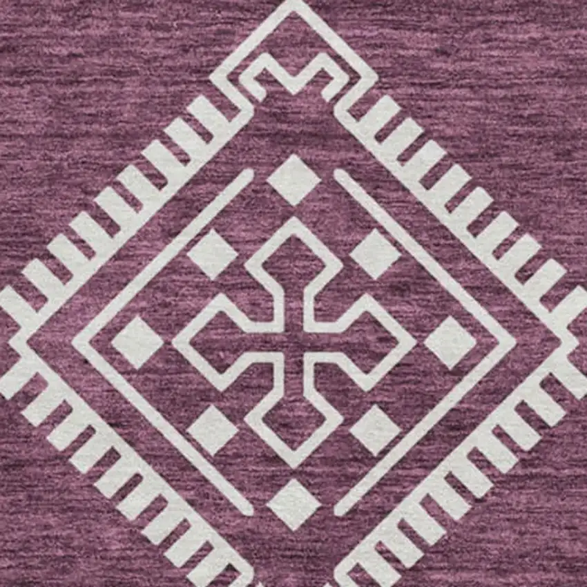 8' Eggplant And Ivory Southwestern Washable Round Rug With UV Protection Photo 4