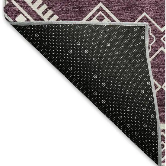 8' Eggplant And Ivory Southwestern Washable Round Rug With UV Protection Photo 6