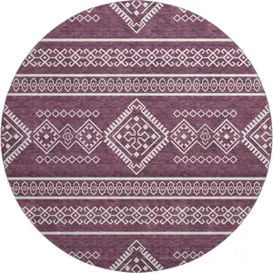 Photo of 8' Eggplant And Ivory Southwestern Washable Round Rug With UV Protection