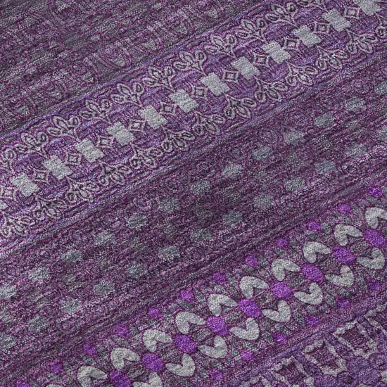 8' Eggplant And Ivory Striped Washable Round Rug With UV Protection Photo 9