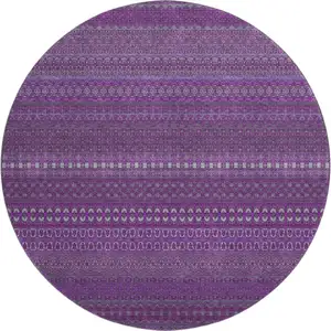Photo of 8' Eggplant And Ivory Striped Washable Round Rug With UV Protection