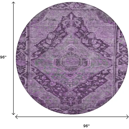 8' Eggplant And Lavender Round Medallion Washable Indoor Outdoor Area Rug Photo 8
