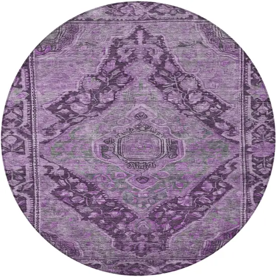 8' Eggplant And Lavender Round Medallion Washable Indoor Outdoor Area Rug Photo 4