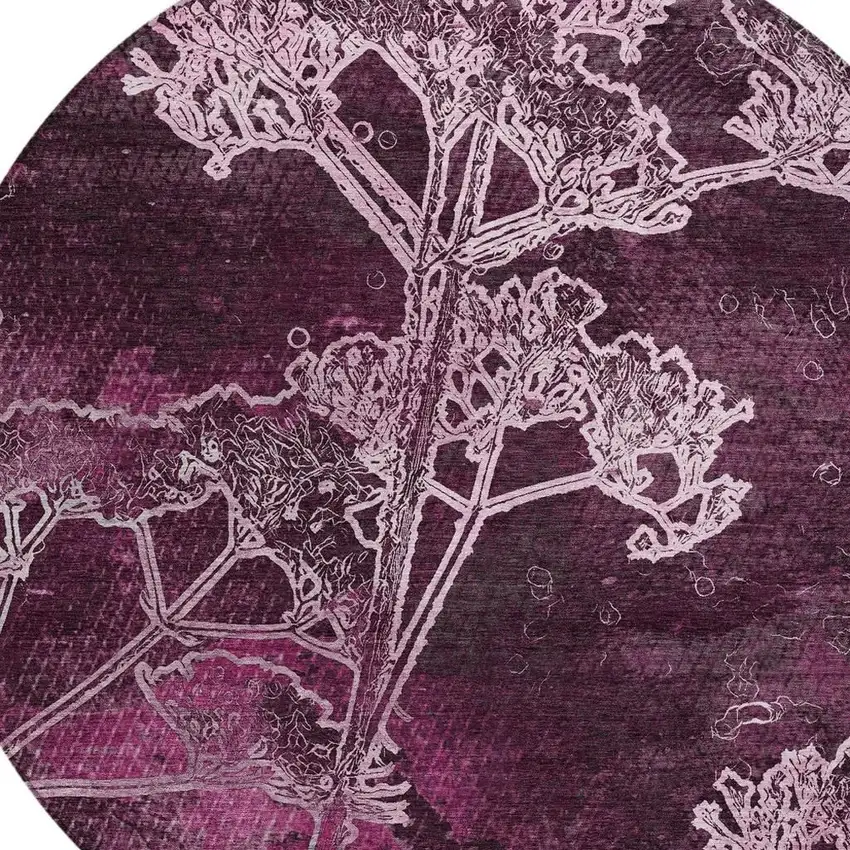 8' Eggplant And Plum Round Floral Washable Indoor Outdoor Area Rug Photo 7