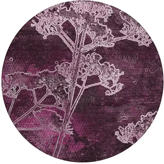 8' Eggplant And Plum Round Floral Washable Indoor Outdoor Area Rug Photo 4