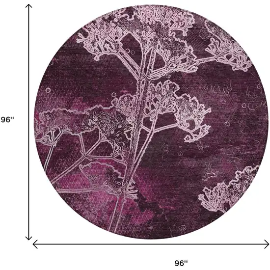 8' Eggplant And Plum Round Floral Washable Indoor Outdoor Area Rug Photo 3