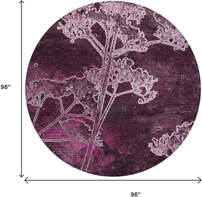 8' Eggplant And Plum Round Floral Washable Indoor Outdoor Area Rug Photo 3