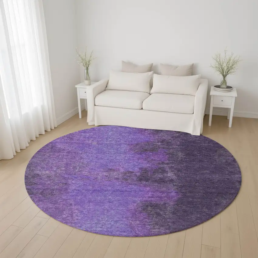 8' Eggplant And Purple Abstract Washable Round Rug With UV Protection Photo 4
