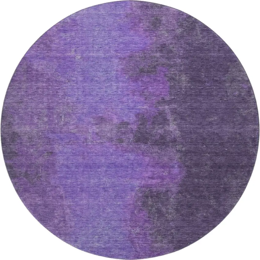 8' Eggplant And Purple Abstract Washable Round Rug With UV Protection Photo 1