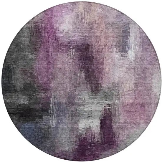 8' Eggplant And Purple Round Abstract Washable Indoor Outdoor Area Rug Photo 2