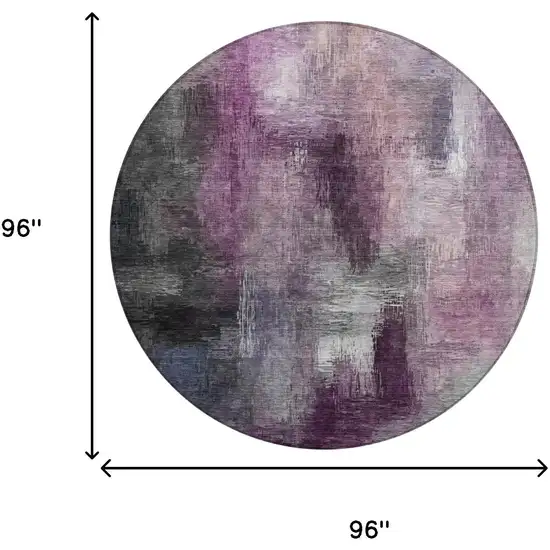 8' Eggplant And Purple Round Abstract Washable Indoor Outdoor Area Rug Photo 7